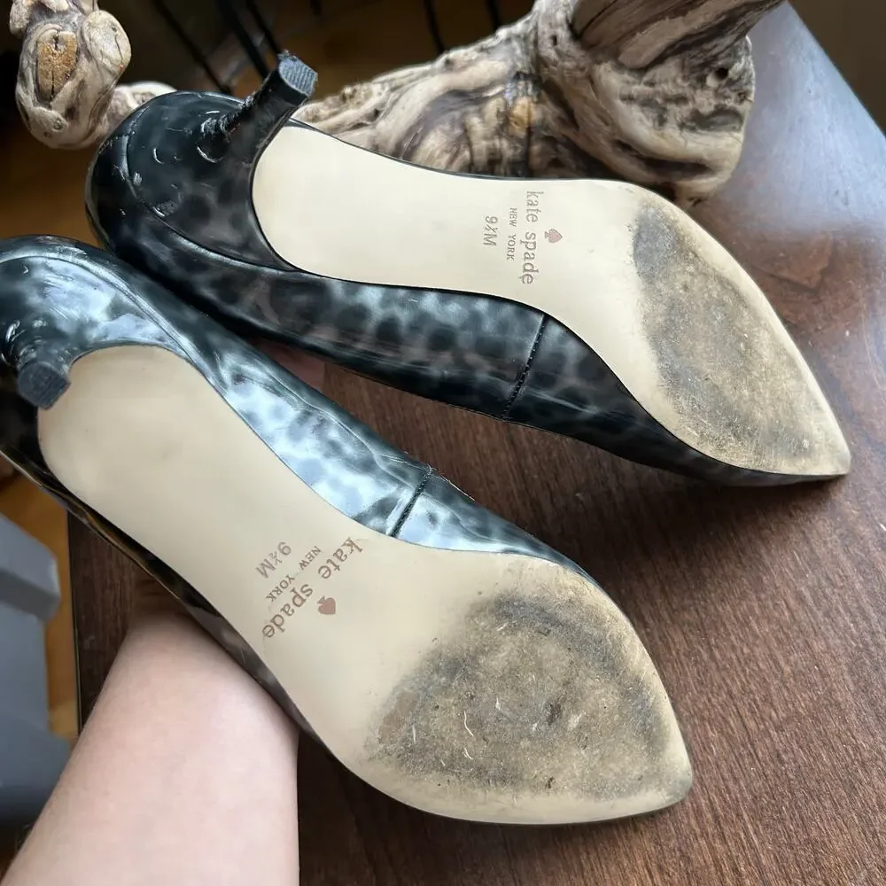 Kate Spade Tortoise Patent Leather Heels Animal Print Metallic Size 9.5